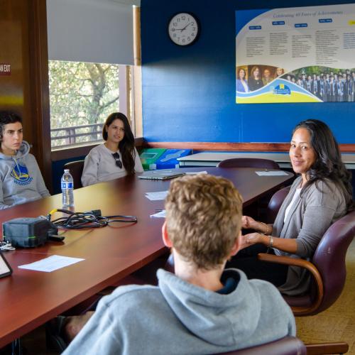 Faculty with students on campus Faculty teaching students on campus