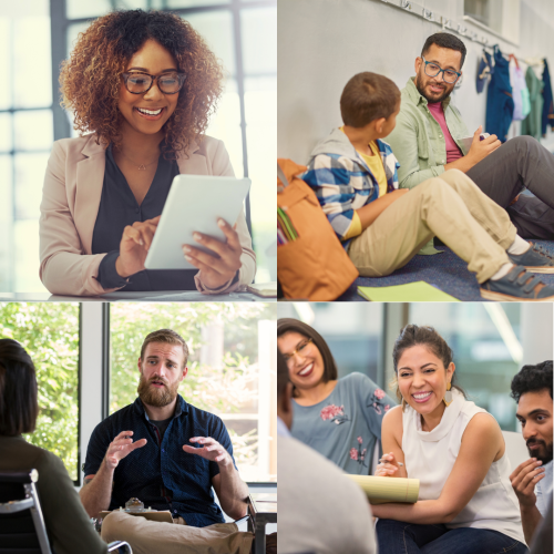 four images of various psychology and counseling career opportunities